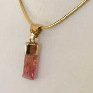 14k Natural Imperial Salmon Topaz Mineral Pendant